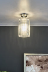 Emerson Semi Flush Antique Chrome Ribbed Glass dar lighting